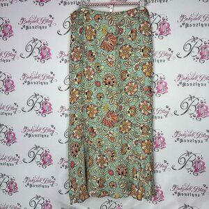 Harold’s skirt silk floral orange blue cream Print Women's Skirt long fairy hem
